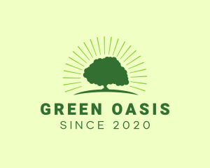 Green Bright Oak Tree logo design