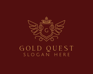 Gold Royal Shield Wings logo design