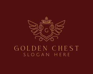 Gold Royal Shield Wings logo design