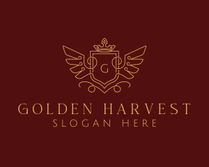 Gold Royal Shield Wings logo design