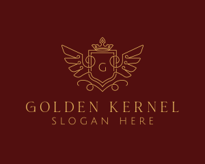 Gold Royal Shield Wings logo design