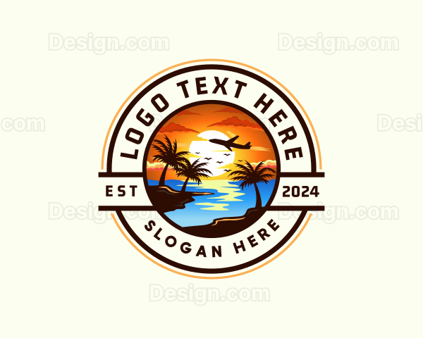 Sunset Palm Tree Vacation Logo