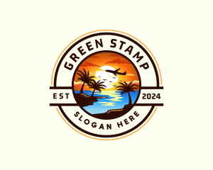 Sunset Palm Tree Vacation Logo