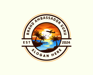 Sunset Palm Tree Vacation logo design