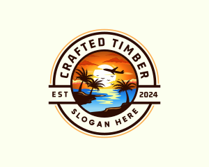 Sunset Palm Tree Vacation logo design