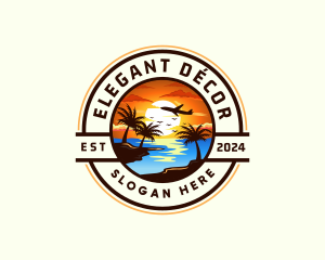 Sunset Palm Tree Vacation logo design