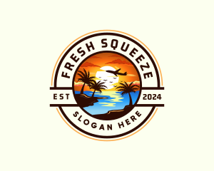 Sunset Palm Tree Vacation logo design