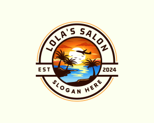 Sunset Palm Tree Vacation logo design