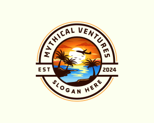 Sunset Palm Tree Vacation logo design