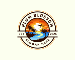 Sunset Palm Tree Vacation logo design