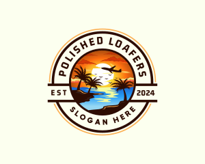 Sunset Palm Tree Vacation logo design