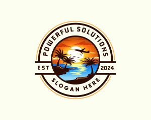 Sunset Palm Tree Vacation logo design