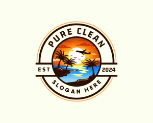 Sunset Palm Tree Vacation logo design