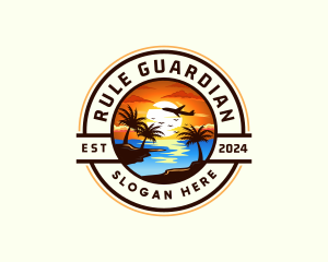 Sunset Palm Tree Vacation logo design