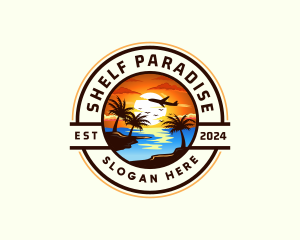 Sunset Palm Tree Vacation logo design