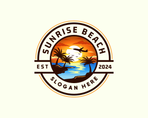 Sunset Palm Tree Vacation logo design