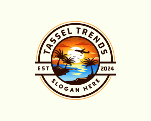 Sunset Palm Tree Vacation logo design