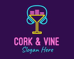 Neon Cocktail Headphones logo design