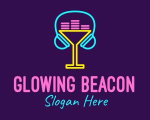 Neon Cocktail Headphones logo design