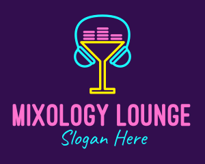 Neon Cocktail Headphones logo design