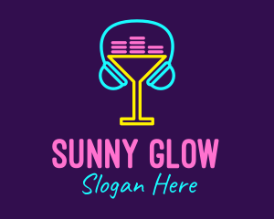 Neon Cocktail Headphones logo design