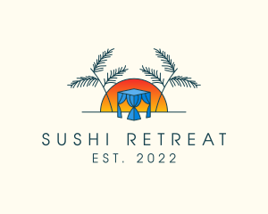 Tropical Beach Hut Cabana logo design