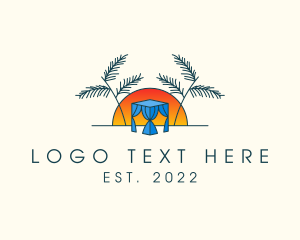 Tree - Tropical Beach Hut Cabana logo design