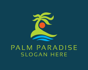 Palm Tree Sun Sea logo design