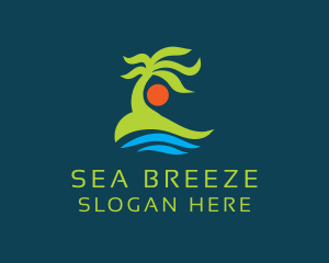 Palm Tree Sun Sea logo design