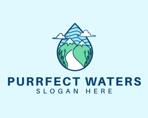 Mountain Water Droplet  logo design