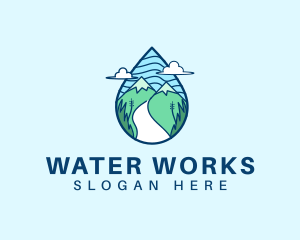 Mountain Water Droplet  logo design