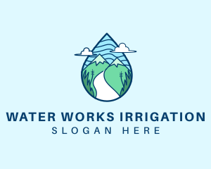 Mountain Water Droplet  logo design