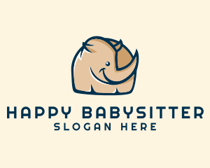 Happy Rhino Kids Cartoon logo design