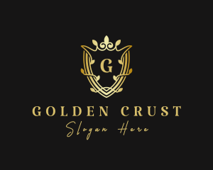 Golden Crown Shield Leaf logo design