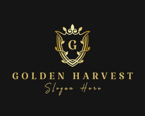 Golden Crown Shield Leaf logo design