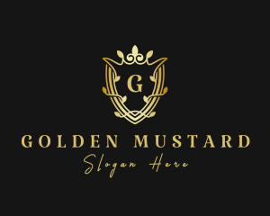 Golden Crown Shield Leaf logo design