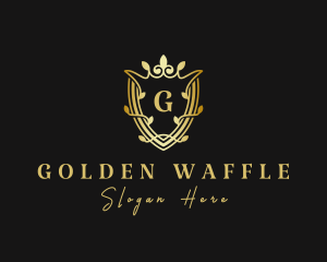 Golden Crown Shield Leaf logo design