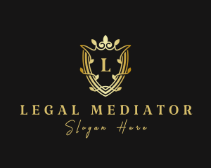 Golden Crown Shield Leaf logo design