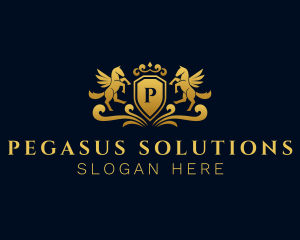 Ornate Shield Pegasus logo design