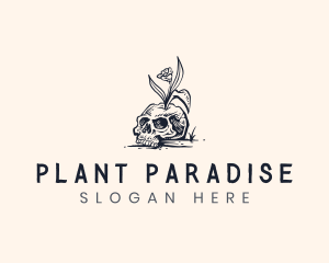 Hipster Plant Skull logo design