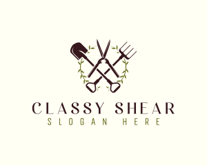 Wreath Shears Shovel logo design