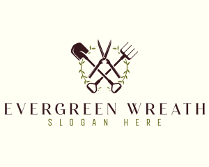 Wreath Shears Shovel logo design