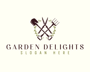 Wreath Shears Shovel logo design