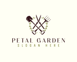 Wreath Shears Shovel logo design