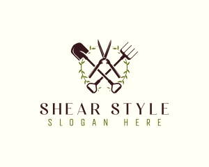 Wreath Shears Shovel logo design