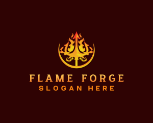 Burning Flame Trident  logo design