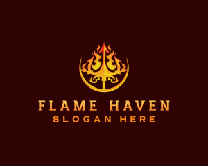 Burning Flame Trident  logo design