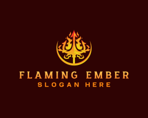 Burning Flame Trident  logo design