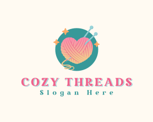 Crochet Heart Yarn Ball logo design