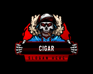 Hipster Smoking Skeleton logo design